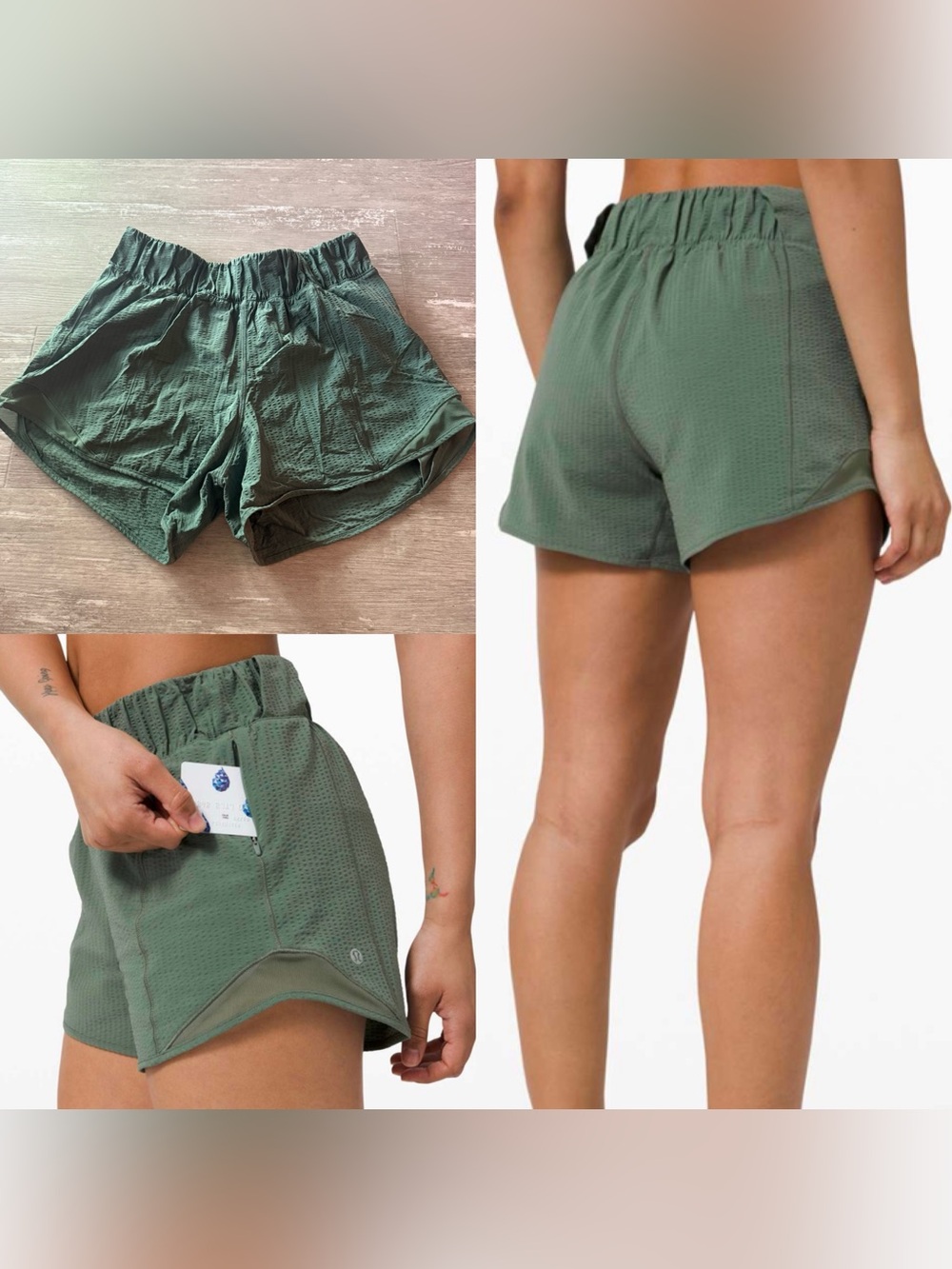 Lululemon Hotty Hot Short HR 4" Seersucker in Algae Green EUC Womens 8 running